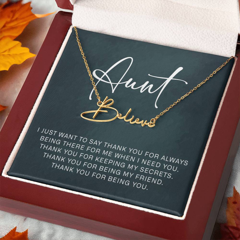 Jewelry Gifts for Aunt from Niece Nephew, Signature Style Name Necklace on Sentimental Quote Card