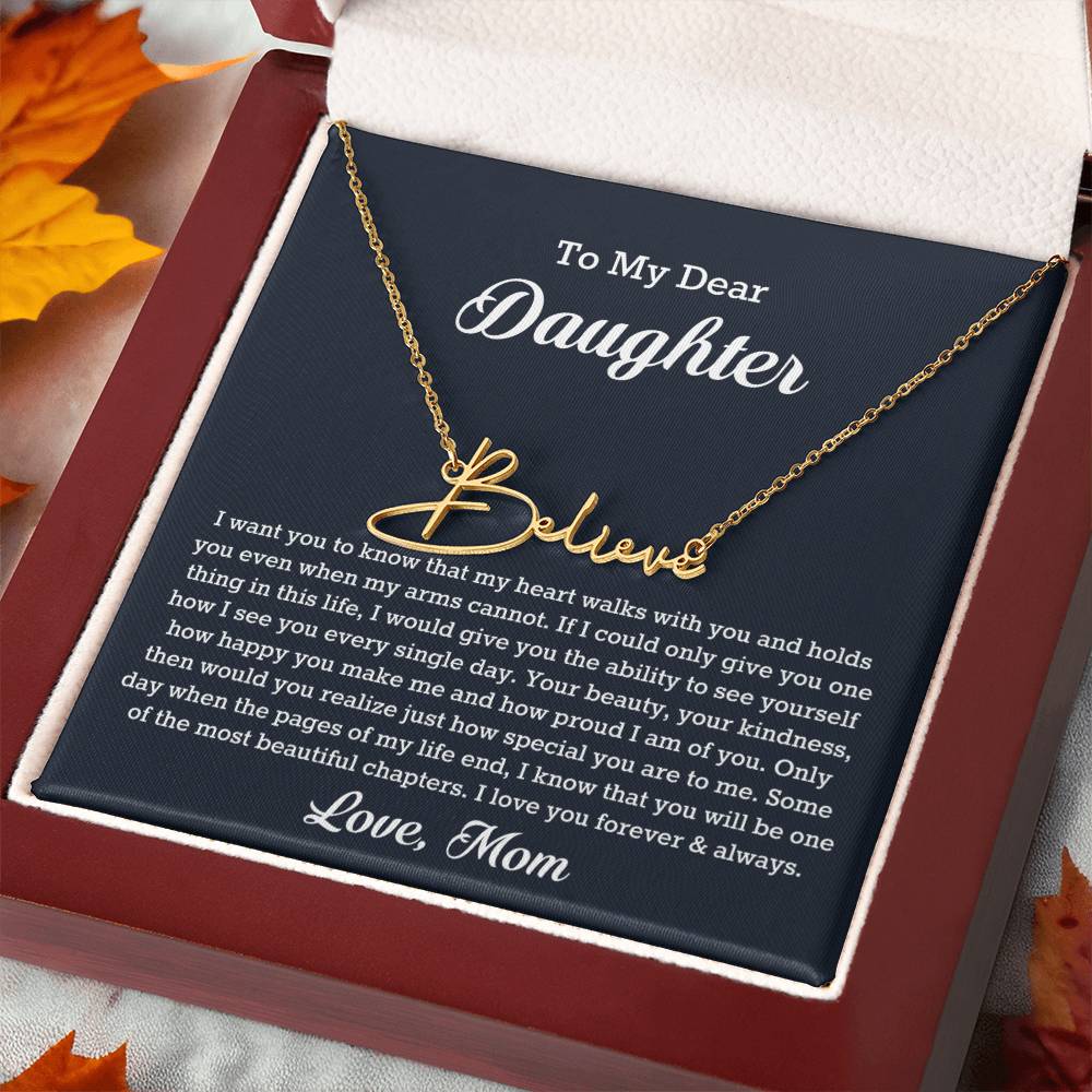 To My Dear Daughter Signature Style Name Necklace, Gift From Mom, Daughter Mother Jewelry, Birthday Christmas Gift