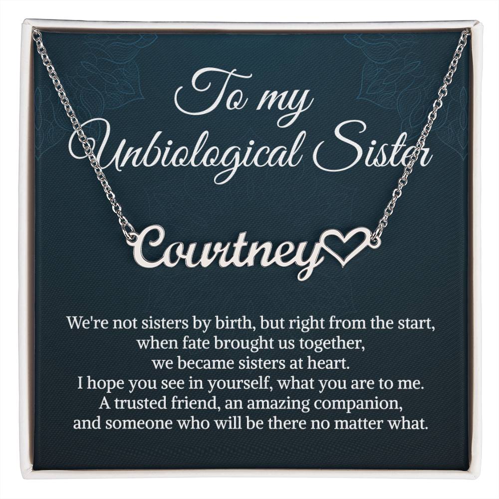 Unbiological Sister Heart Name Necklace Bonus Sister Necklace Sister in Law Necklace Name Necklace for Sister Birthday Gift