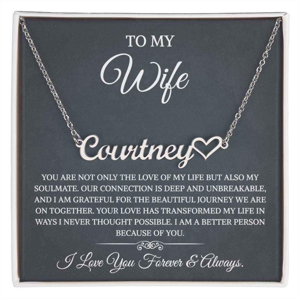 To My Wife Necklace from Husband with Message Card Romantic Gifts for Wife Heart Name Necklace for Women, Wife Jewelry Rose Gold