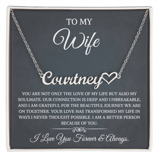 To My Wife Necklace from Husband with Message Card Romantic Gifts for Wife Heart Name Necklace for Women, Wife Jewelry Rose Gold