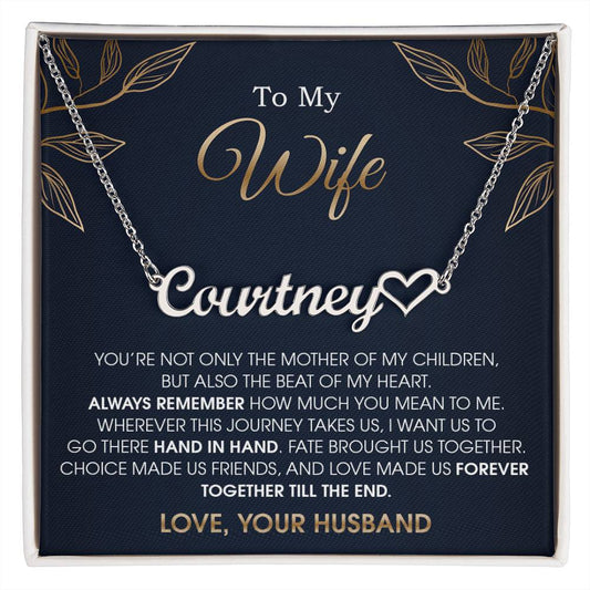 wife heart name necklace