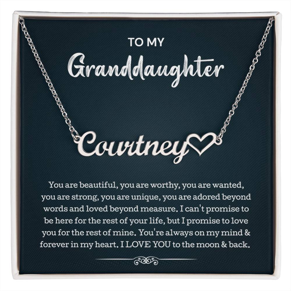 To My Granddaughter Heart Name Necklace Perfect Heartfelt Birthday, Graduation Or Holiday Gift For Your Granddaughter