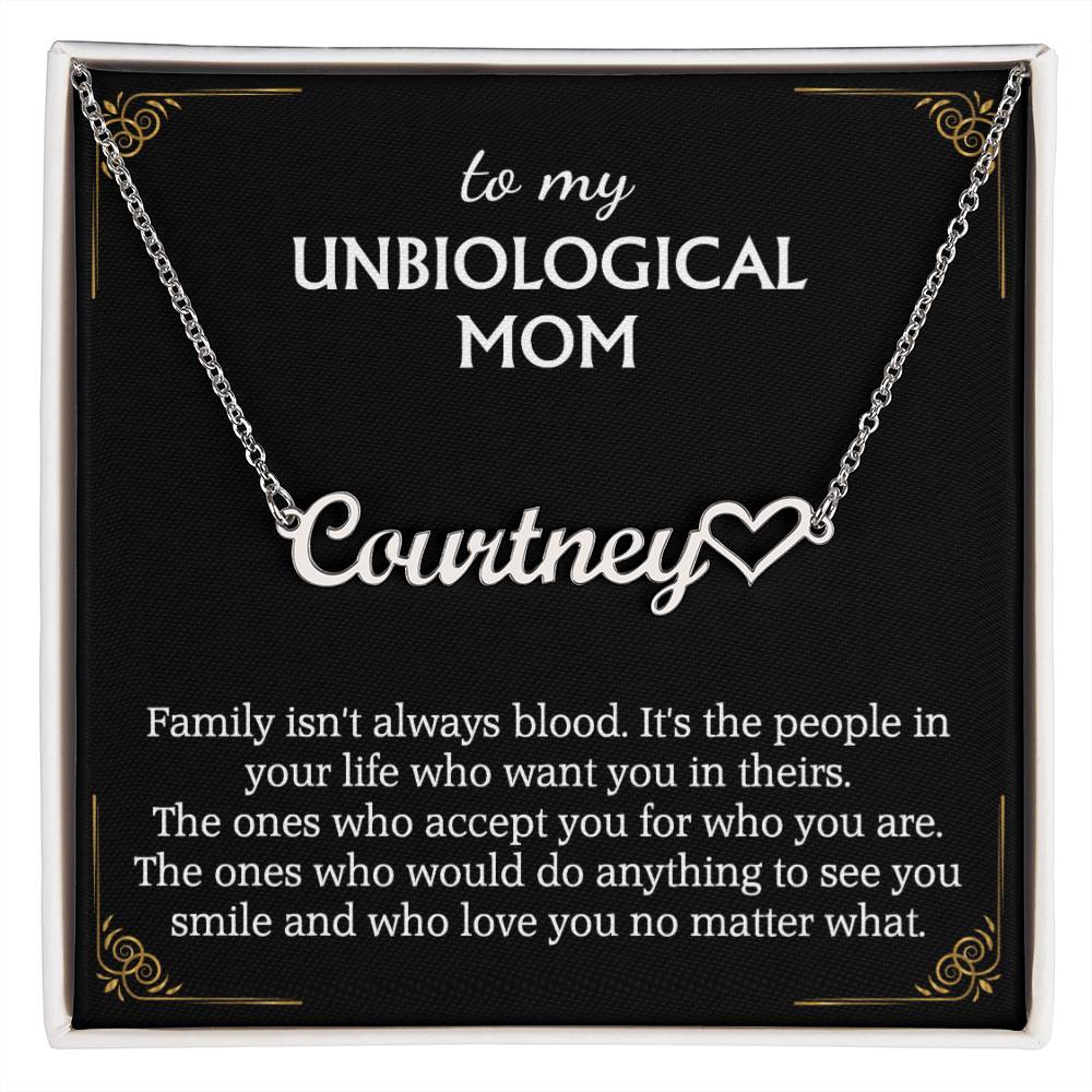 To My Unbiological Mom Heart Name Necklace for Bonus Mom Mother in Law Gifts Mothers Day Gifts Christmas