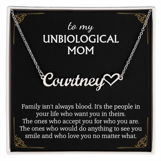 To My Unbiological Mom Heart Name Necklace for Bonus Mom Mother in Law Gifts Mothers Day Gifts Christmas