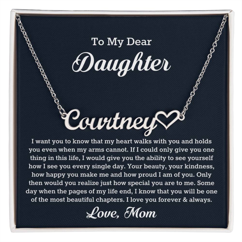 To My Dear Daughter Heart Name Necklace, Gift From Mom, Daughter Mother Jewelry, Birthday Christmas Gift