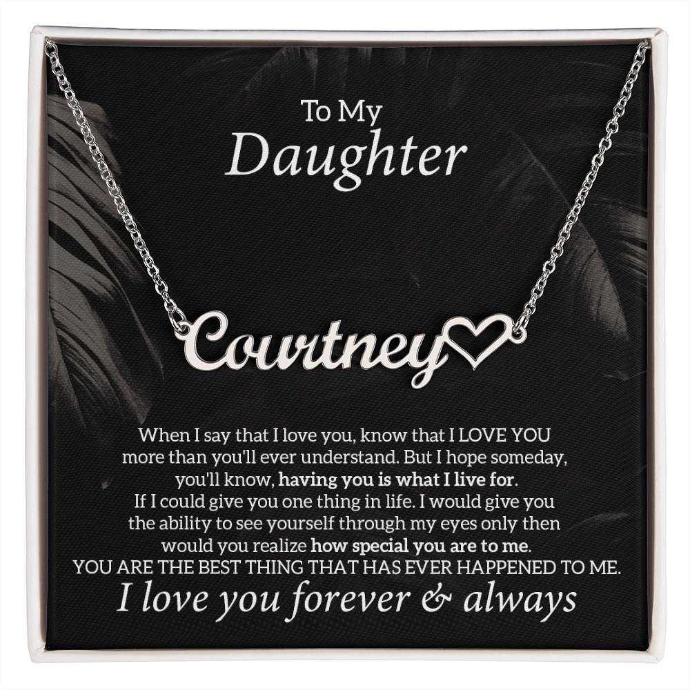 To My Daughter Necklace Jewelry Gift From Dad Mom, Heart Name Necklace