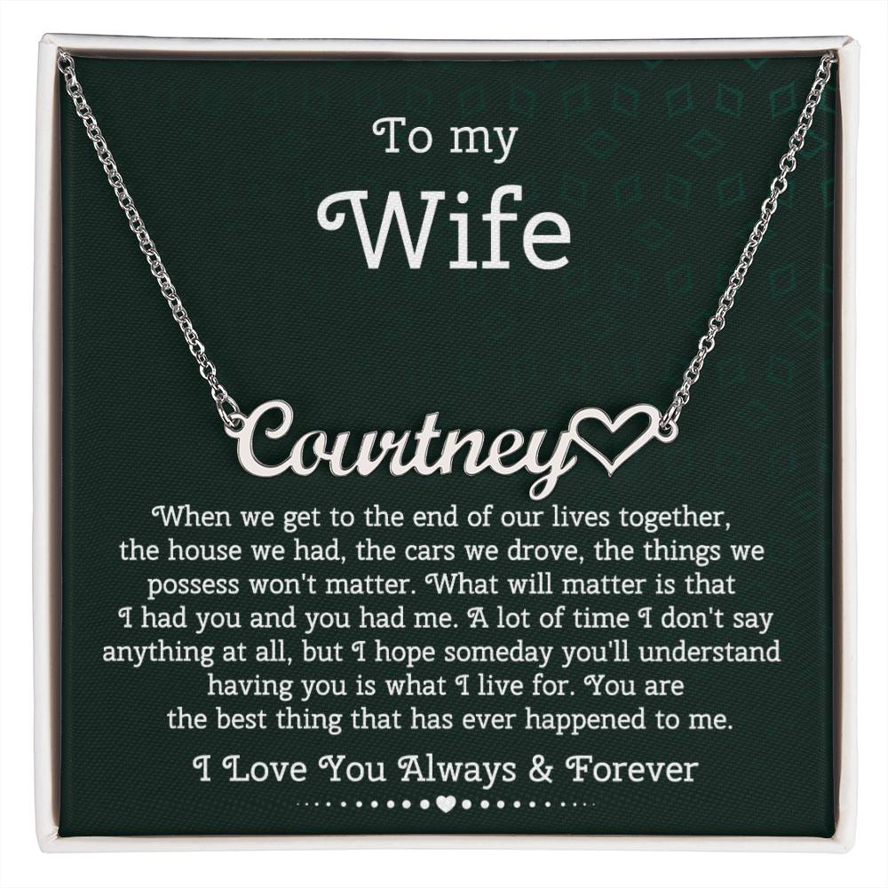 To My Wife Heart Name Necklace, From Husband, Anniversary Gift for Wife, Sentimental Gift for Wife, Birthday Gift for Wife