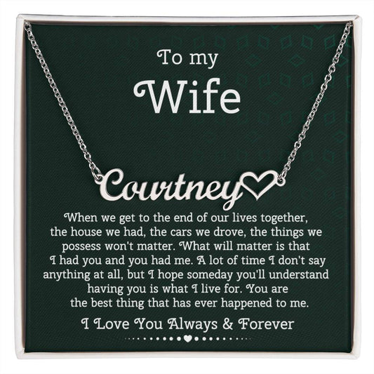 To My Wife Heart Name Necklace, From Husband, Anniversary Gift for Wife, Sentimental Gift for Wife, Birthday Gift for Wife