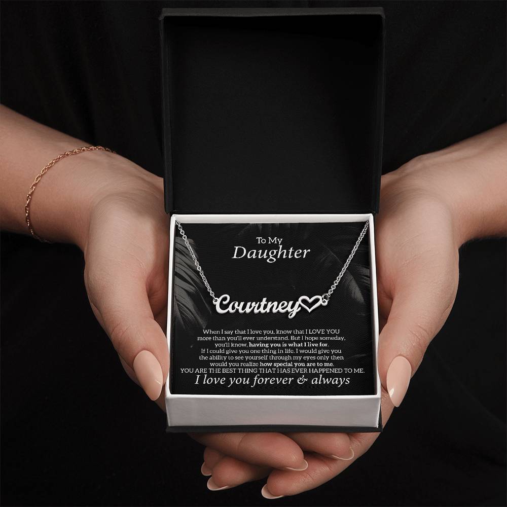To My Daughter Necklace Jewelry Gift From Dad Mom, Heart Name Necklace