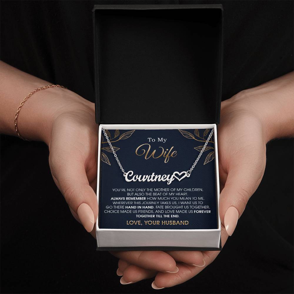 wife heart name necklace