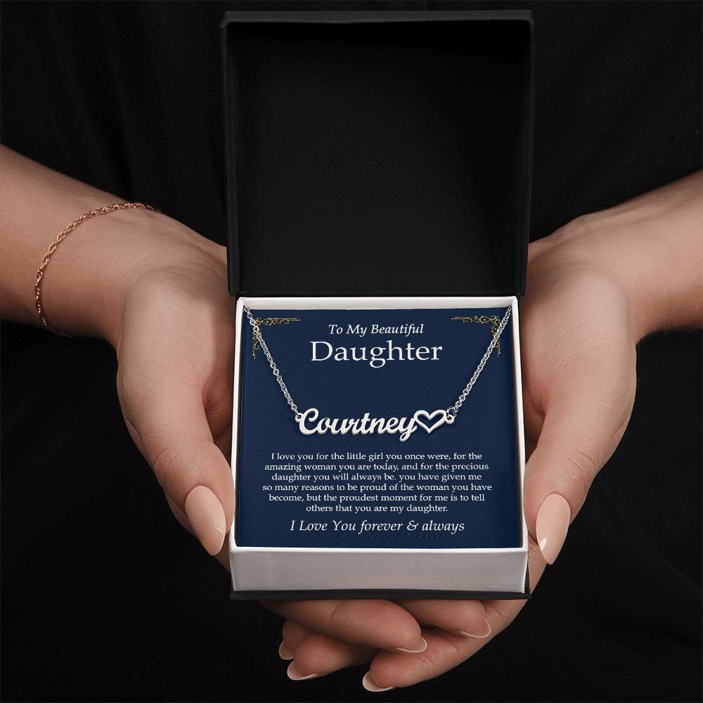 To My Daughter Necklace From Mother Father, Heart Name Necklace, Father Daughter Necklace, Birthday, Graduation Christmas Gifts For Daughter