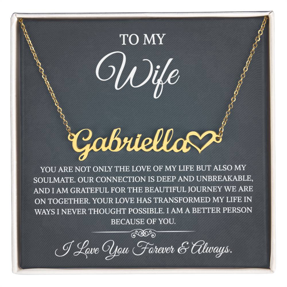 To My Wife Necklace from Husband with Message Card Romantic Gifts for Wife Heart Name Necklace for Women, Wife Jewelry Rose Gold