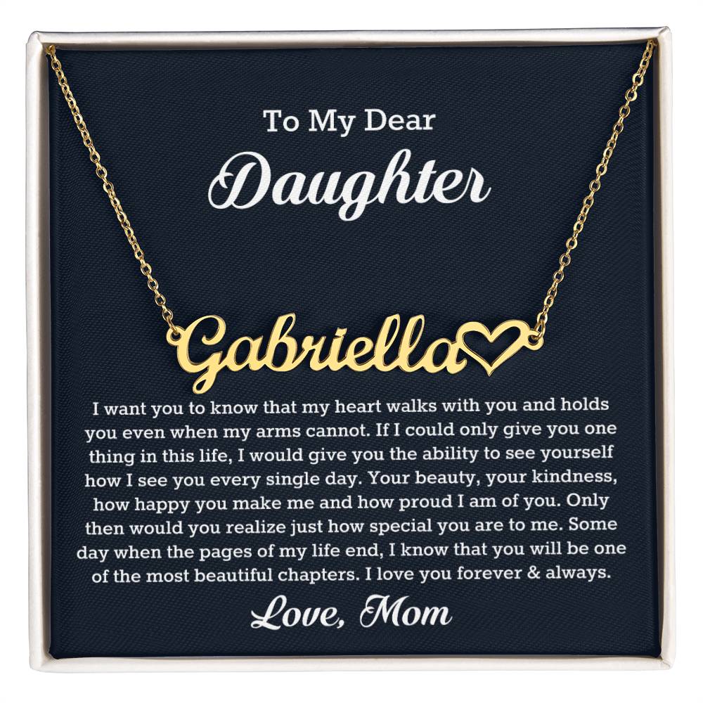 To My Dear Daughter Heart Name Necklace, Gift From Mom, Daughter Mother Jewelry, Birthday Christmas Gift
