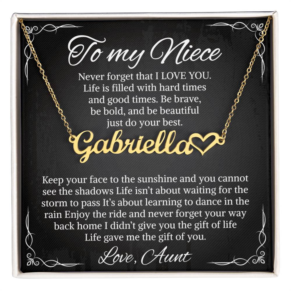 Heart Name Necklace With Message Card For Niece, Custom Name Pendant With Heartfelt Love Letter, Sentimental Necklace, LED Box