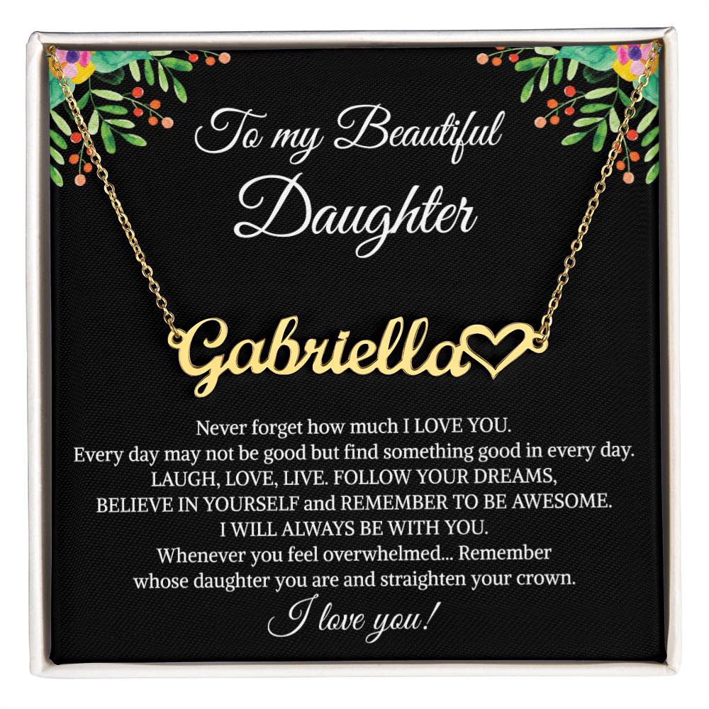 To My Beautiful Daughter Heart Name Necklace, Graduation Birthday Christmas Jewelry Gifts from Mom Dad With Heartfelt Message Card