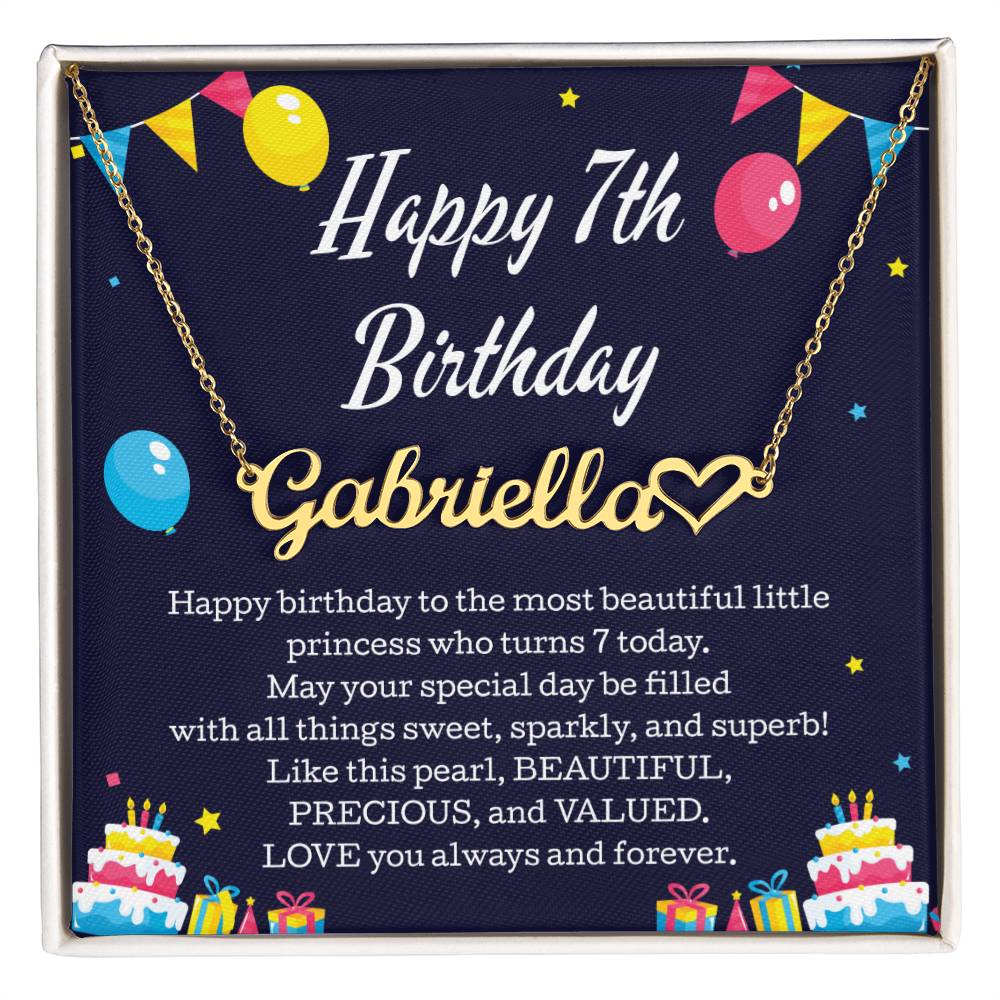 Happy 7th Birthday Necklace for Her Daughter Granddaughter Niece Gift for Women Heart Name Necklace