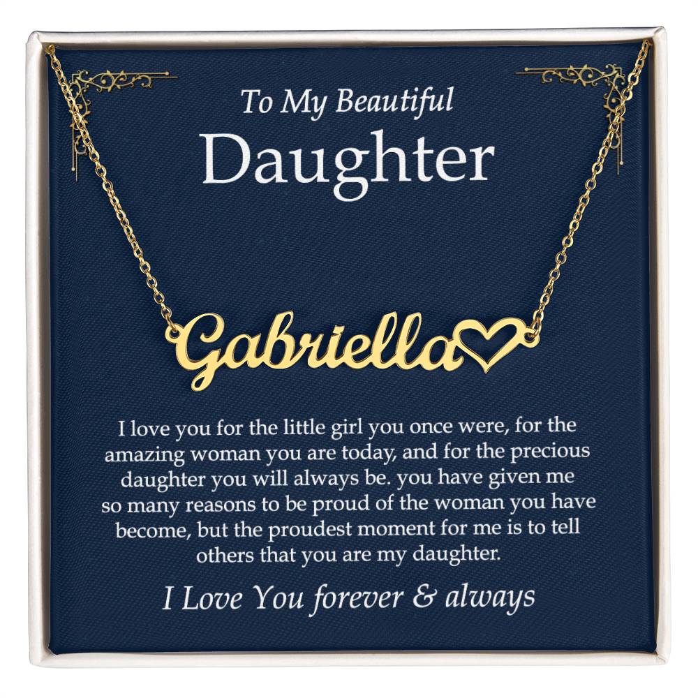 To My Daughter Necklace From Mother Father, Heart Name Necklace, Father Daughter Necklace, Birthday, Graduation Christmas Gifts For Daughter