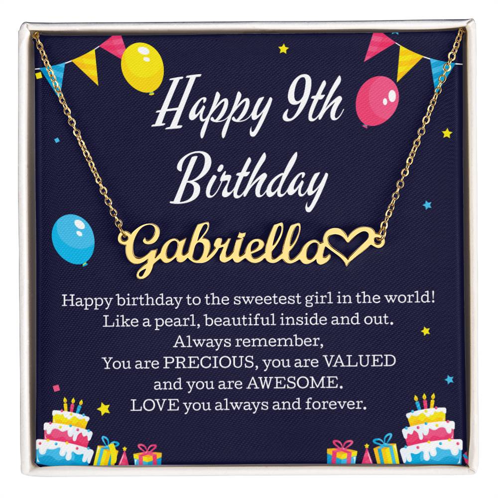 Happy 9th Birthday Necklace for Her Daughter Granddaughter Niece Gift for Women Personalized Heart Name Necklace Jewelry For Her