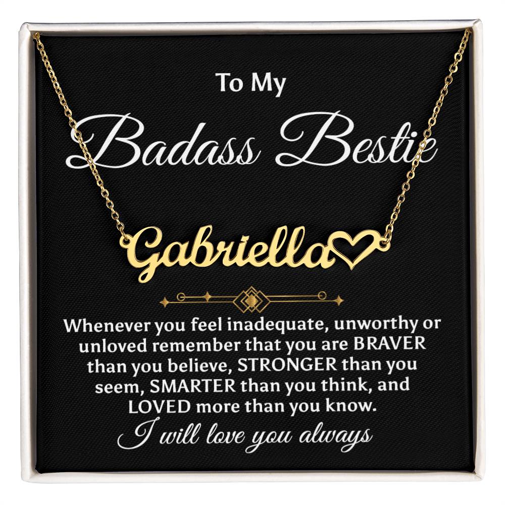 To My Badass Bestie, Heart Name Necklace, Friendship Necklace, Best Friend Gift, Luxe Crown Necklace Gift Set, Bestfriend Necklace