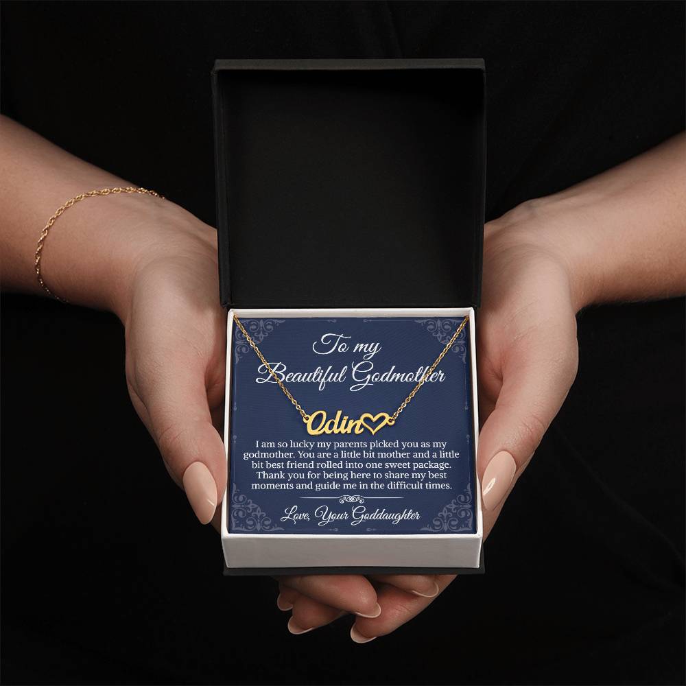 To My Godmother, Sentimental Gifts Love Sweet Signature Style Name Necklace, Message Card Box