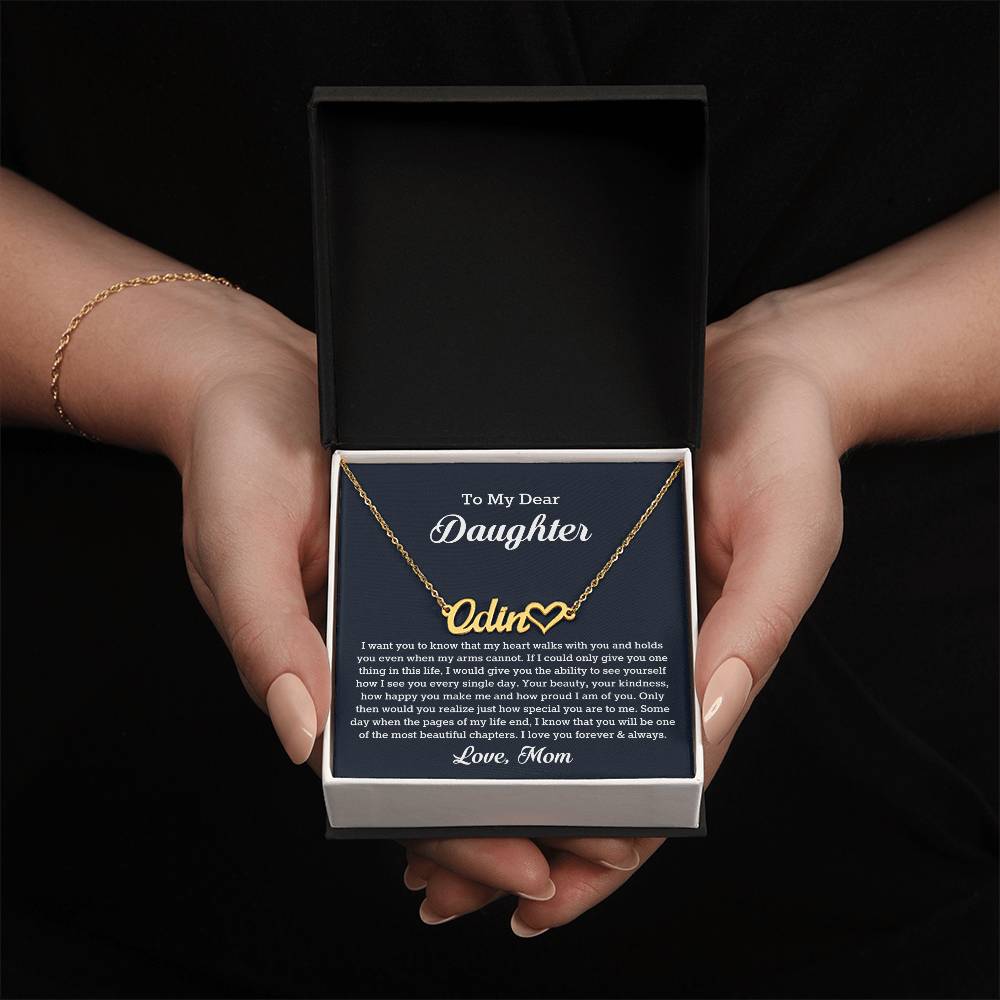 To My Dear Daughter Heart Name Necklace, Gift From Mom, Daughter Mother Jewelry, Birthday Christmas Gift