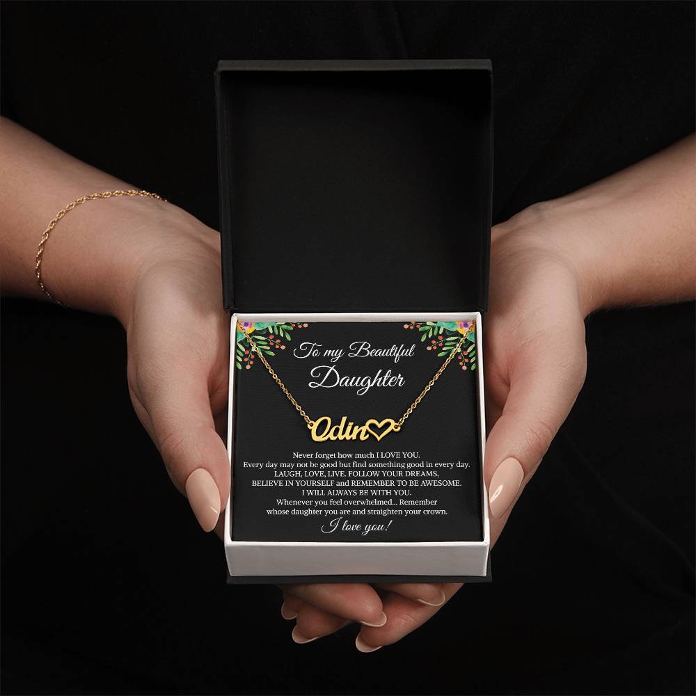 To My Beautiful Daughter Heart Name Necklace, Graduation Birthday Christmas Jewelry Gifts from Mom Dad With Heartfelt Message Card