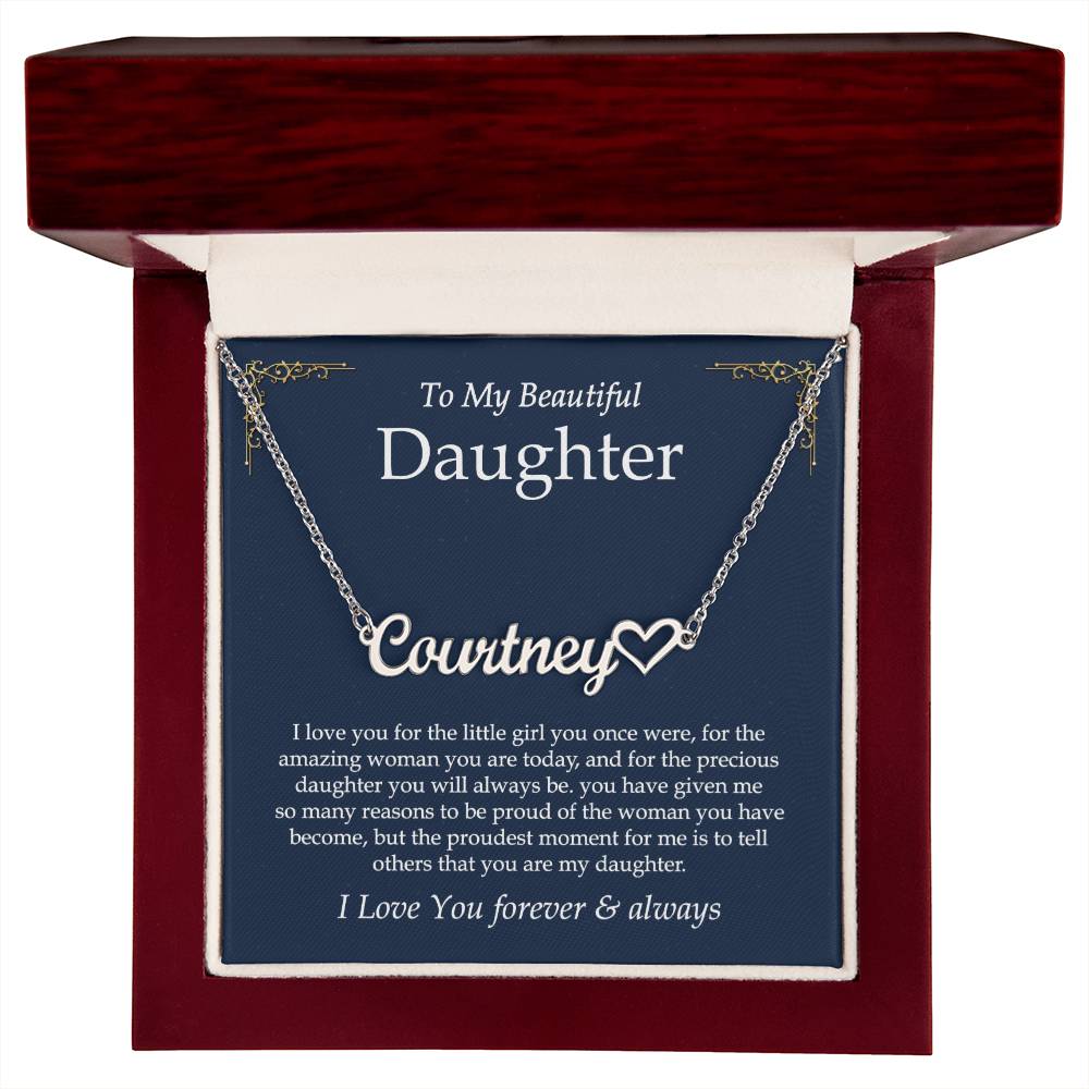 To My Daughter Necklace From Mother Father, Heart Name Necklace, Father Daughter Necklace, Birthday, Graduation Christmas Gifts For Daughter