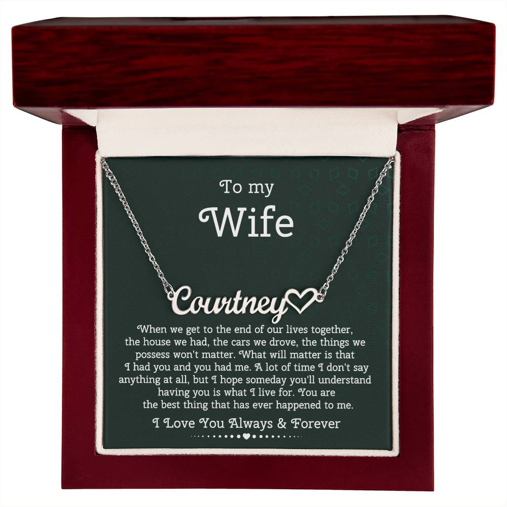 To My Wife Heart Name Necklace, From Husband, Anniversary Gift for Wife, Sentimental Gift for Wife, Birthday Gift for Wife