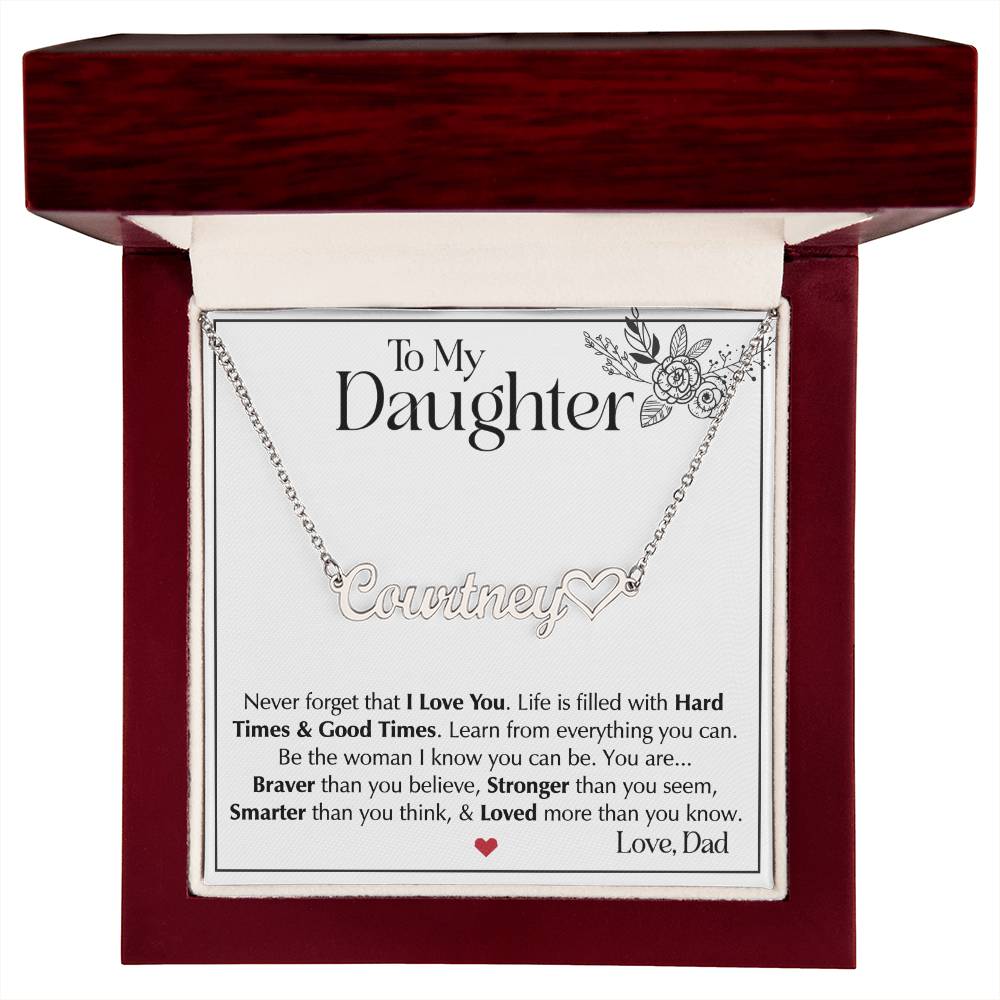 To My Daughter Necklace from Dad, Name Heart Necklace, Father-Daughter Jewelry, Gift for My Daughter, Birthday Present, Graduation Gift from Dad