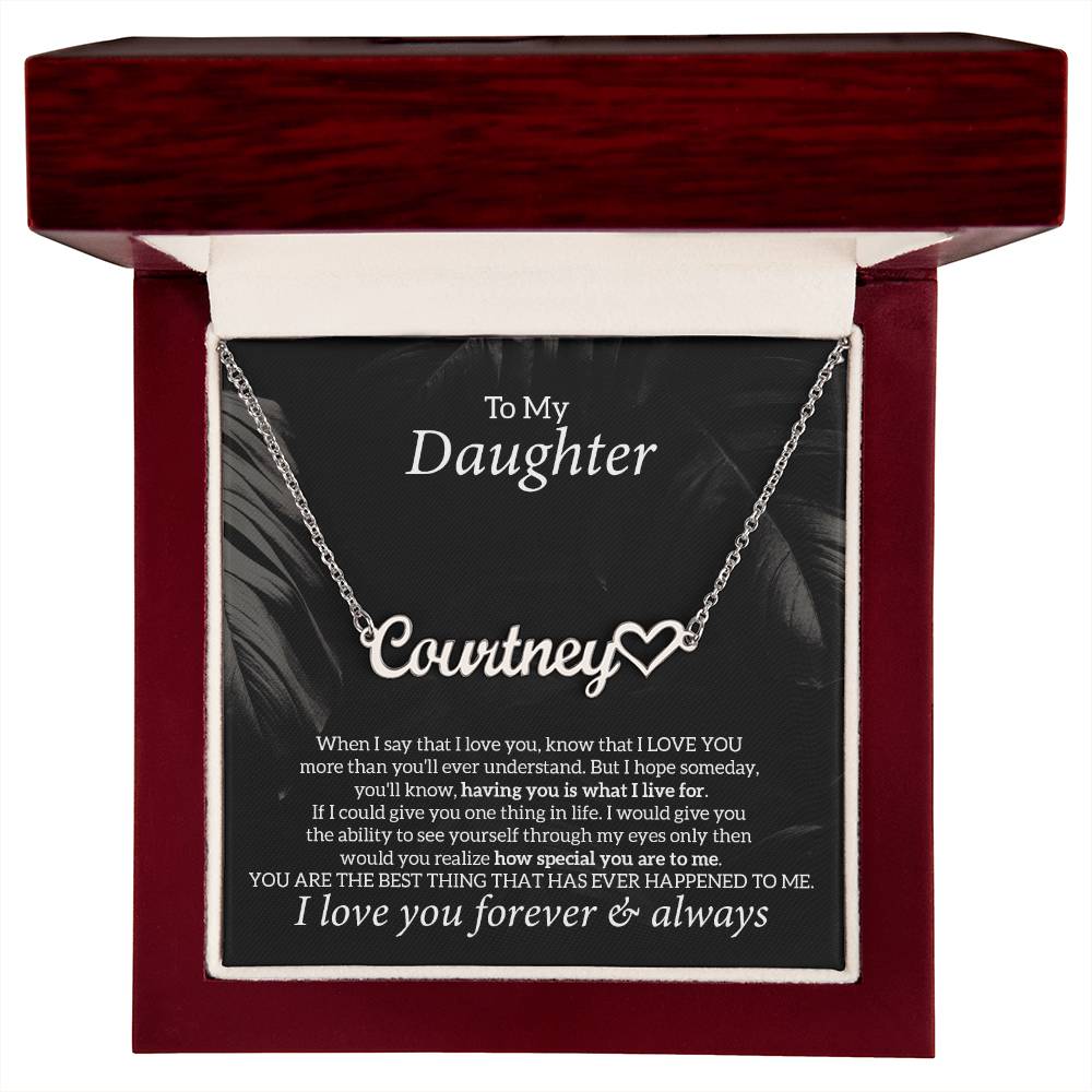 To My Daughter Necklace Jewelry Gift From Dad Mom, Heart Name Necklace