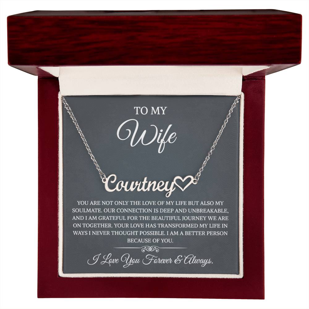 To My Wife Necklace from Husband with Message Card Romantic Gifts for Wife Heart Name Necklace for Women, Wife Jewelry Rose Gold