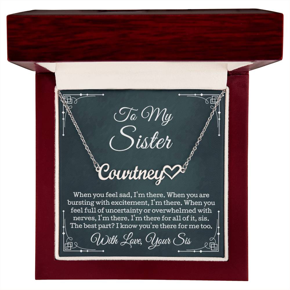 To My Sister Necklace, Sister Gift Heart Name Necklace, Jewelry Gifts For Sister With Message Card Led Luxury Box