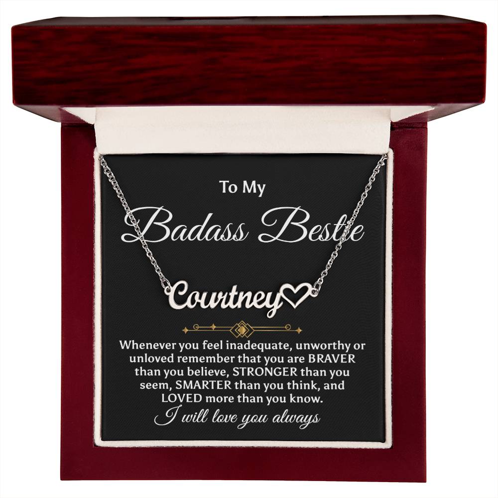 To My Badass Bestie, Heart Name Necklace, Friendship Necklace, Best Friend Gift, Luxe Crown Necklace Gift Set, Bestfriend Necklace