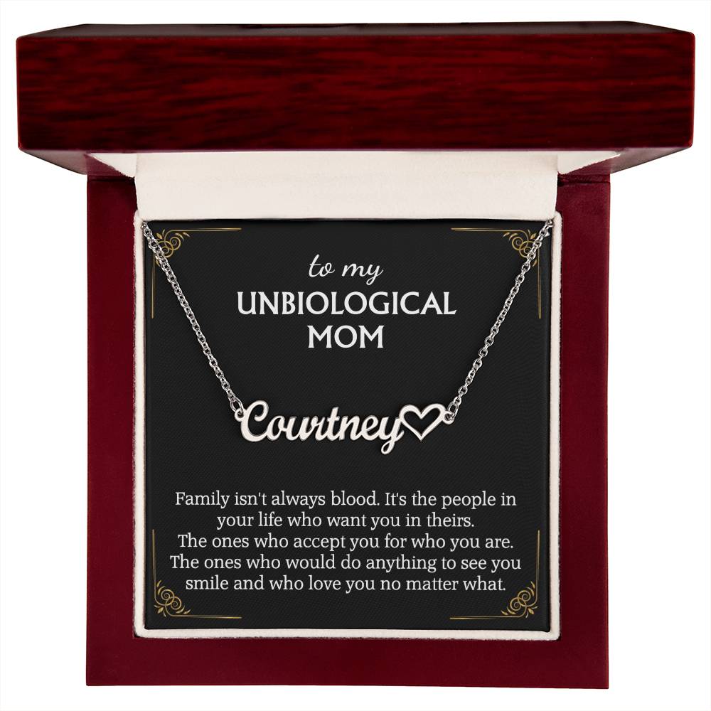 To My Unbiological Mom Heart Name Necklace for Bonus Mom Mother in Law Gifts Mothers Day Gifts Christmas