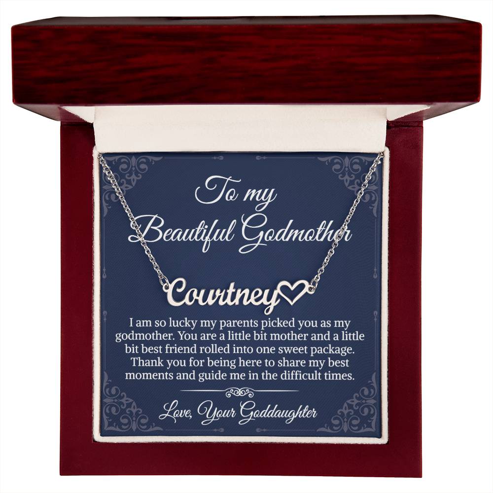 To My Godmother, Sentimental Gifts Love Sweet Signature Style Name Necklace, Message Card Box