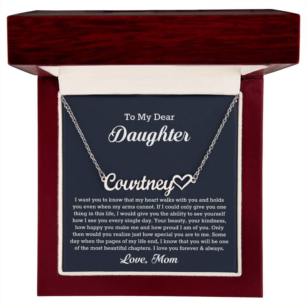 To My Dear Daughter Heart Name Necklace, Gift From Mom, Daughter Mother Jewelry, Birthday Christmas Gift