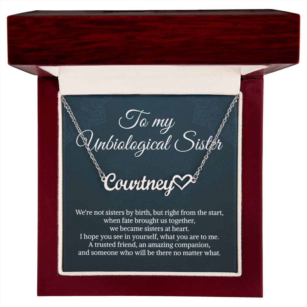 Unbiological Sister Heart Name Necklace Bonus Sister Necklace Sister in Law Necklace Name Necklace for Sister Birthday Gift