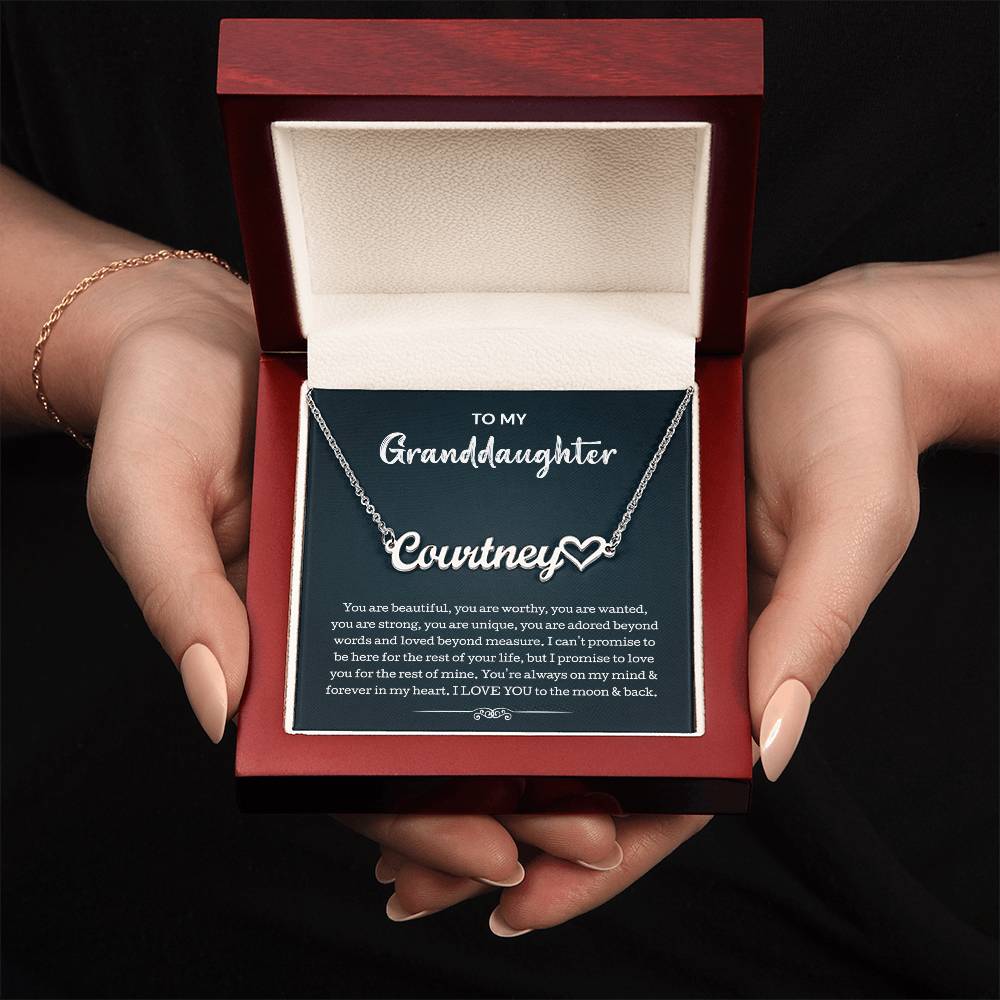 To My Granddaughter Heart Name Necklace Perfect Heartfelt Birthday, Graduation Or Holiday Gift For Your Granddaughter
