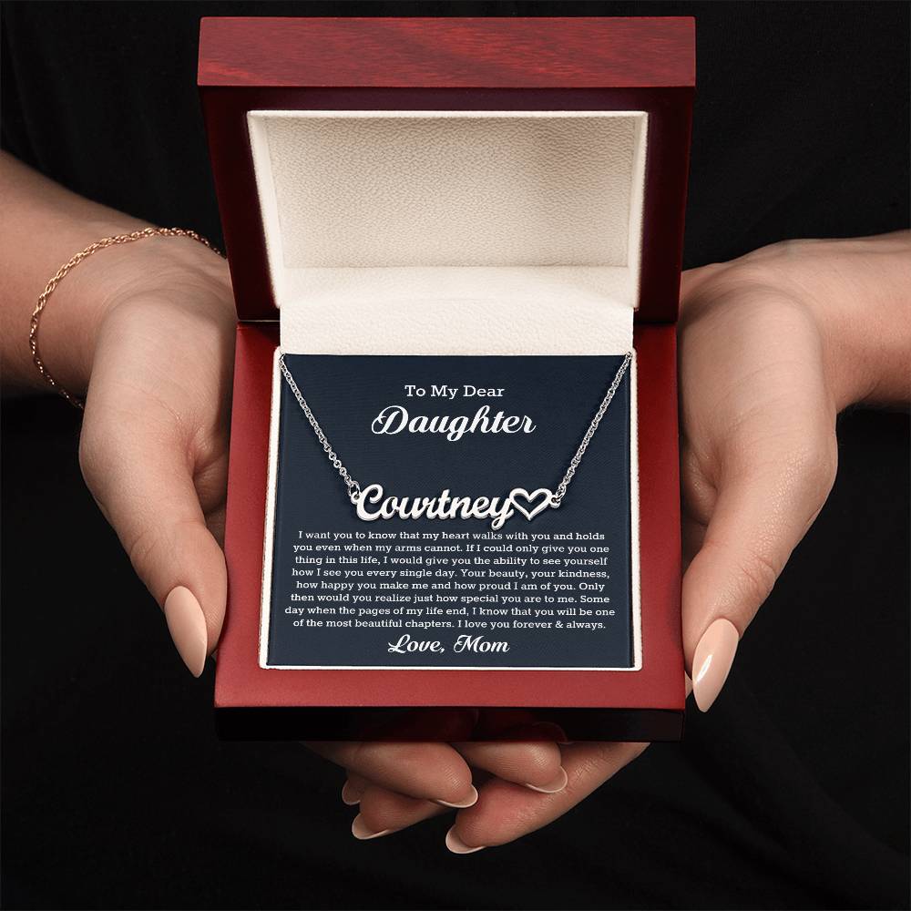 To My Dear Daughter Heart Name Necklace, Gift From Mom, Daughter Mother Jewelry, Birthday Christmas Gift