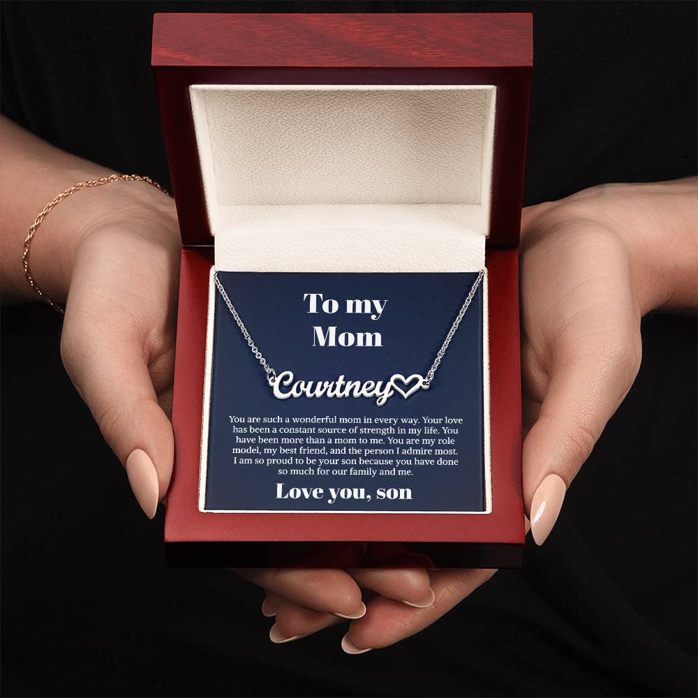 To My Mom Gifts - Necklace for Mom - Necklace Gift for Mom from Daughter - Heart Name Necklace Card