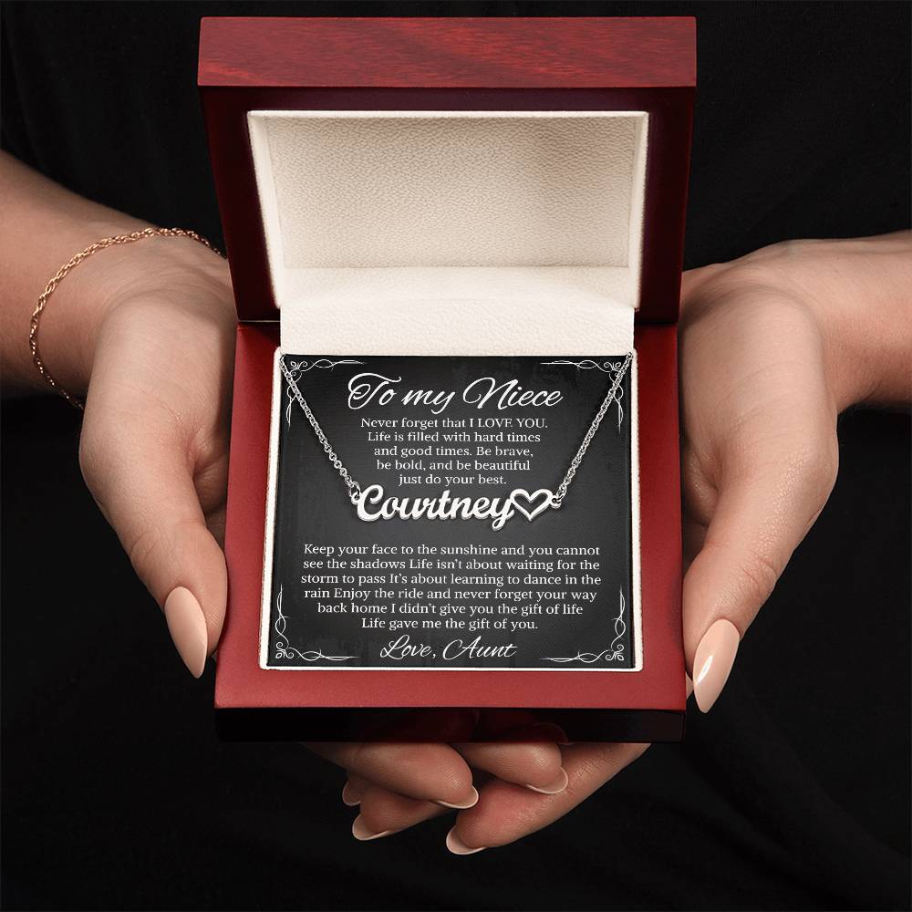 Heart Name Necklace With Message Card For Niece, Custom Name Pendant With Heartfelt Love Letter, Sentimental Necklace, LED Box