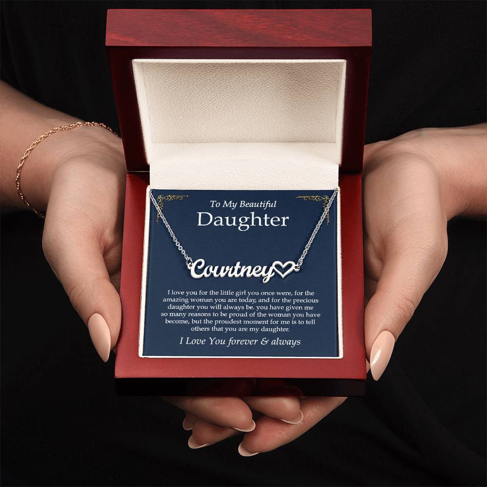To My Daughter Necklace From Mother Father, Heart Name Necklace, Father Daughter Necklace, Birthday, Graduation Christmas Gifts For Daughter
