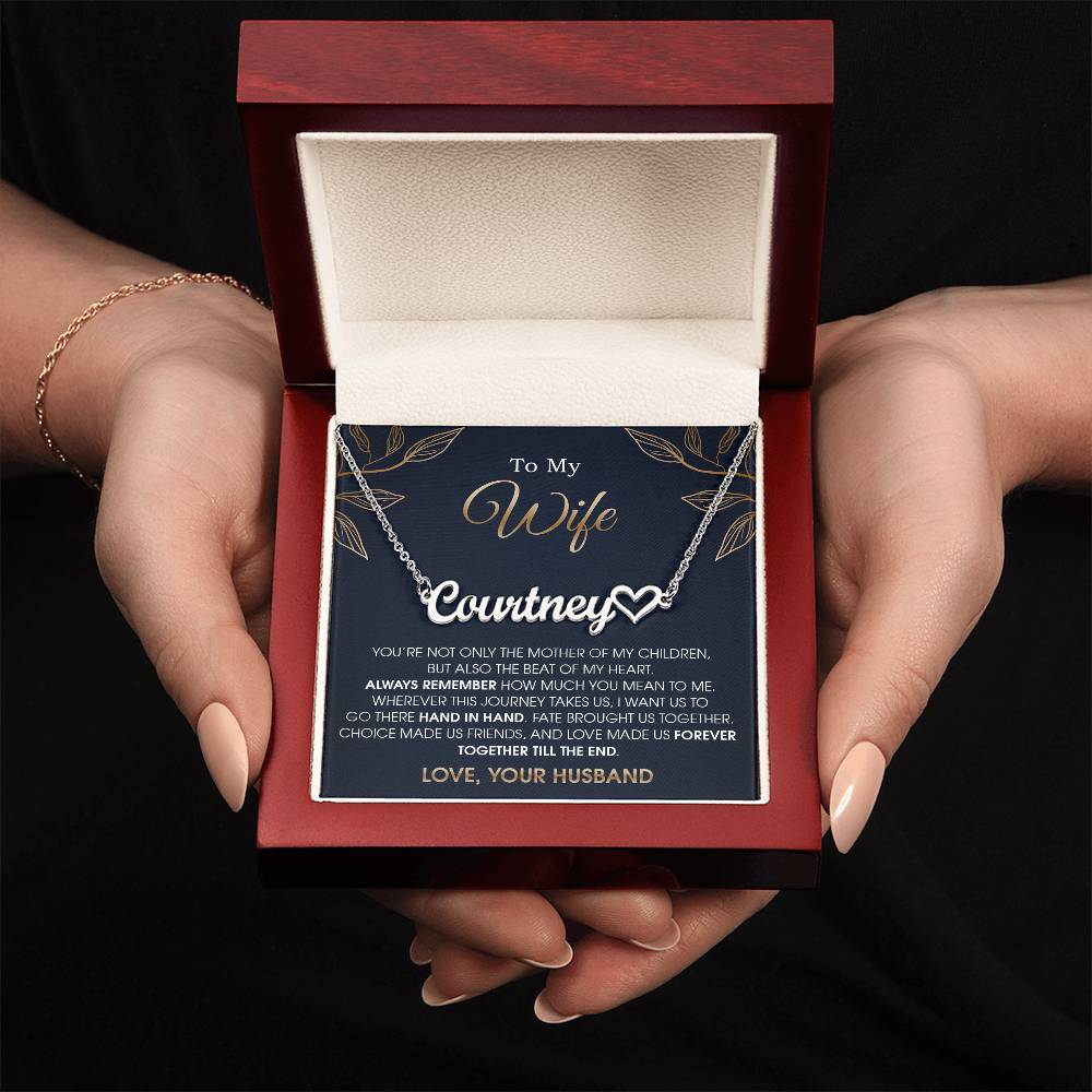 wife heart name necklace