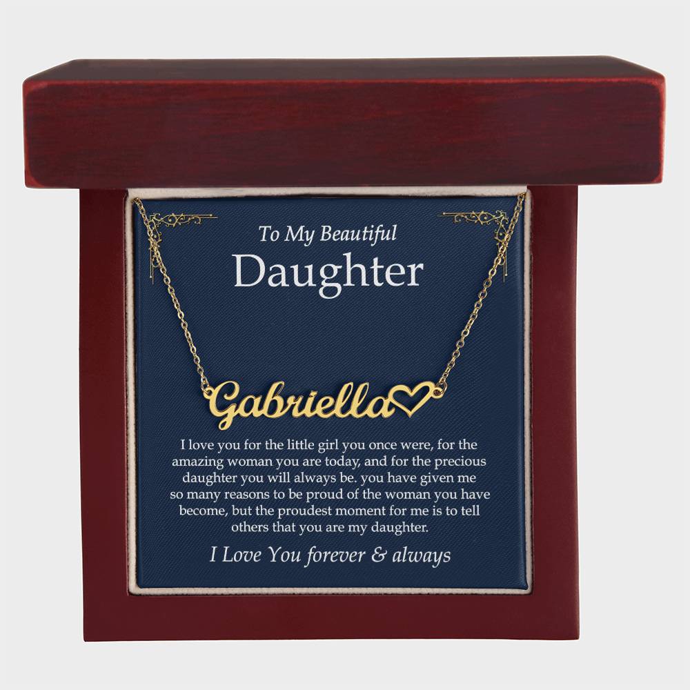 To My Daughter Necklace From Mother Father, Heart Name Necklace, Father Daughter Necklace, Birthday, Graduation Christmas Gifts For Daughter