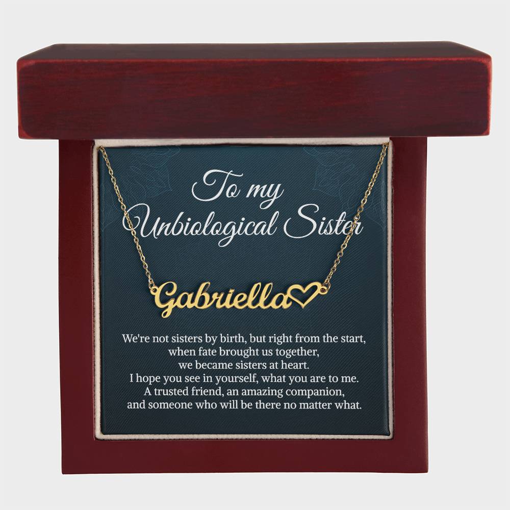 Unbiological Sister Heart Name Necklace Bonus Sister Necklace Sister in Law Necklace Name Necklace for Sister Birthday Gift