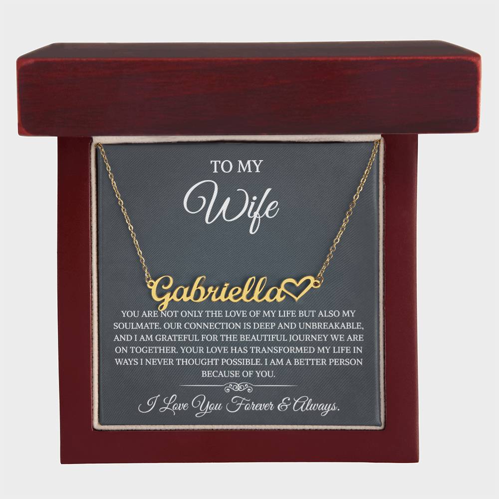 To My Wife Necklace from Husband with Message Card Romantic Gifts for Wife Heart Name Necklace for Women, Wife Jewelry Rose Gold