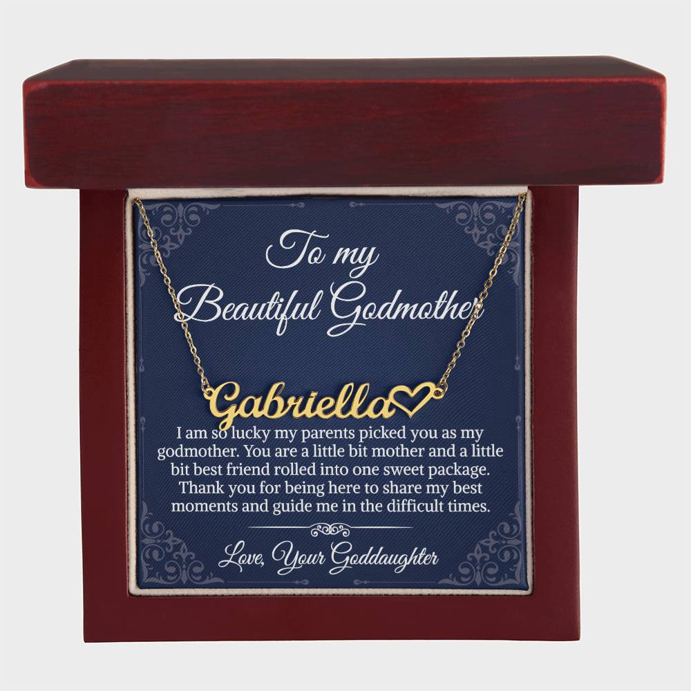 To My Godmother, Sentimental Gifts Love Sweet Signature Style Name Necklace, Message Card Box