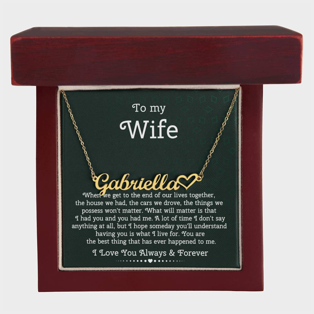 To My Wife Heart Name Necklace, From Husband, Anniversary Gift for Wife, Sentimental Gift for Wife, Birthday Gift for Wife
