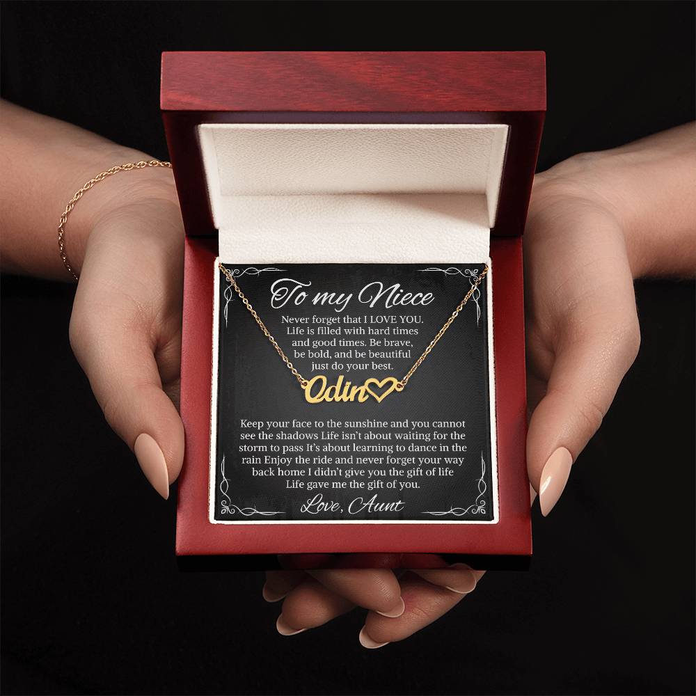 Heart Name Necklace With Message Card For Niece, Custom Name Pendant With Heartfelt Love Letter, Sentimental Necklace, LED Box